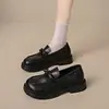 Zapatos de Cuero de Suela Gruesa Estilo Británico Retro para Mujer 2026 Primavera y Otoño Nuevos Mocasines Versátiles Slip-On para el Trabajo con Punta Redonda