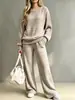 Traje de Punto Transfronterizo Europeo y Americano de Comercio Exterior para Mujer Otoño e Invierno 2026, Conjunto de Dos Piezas, Top de Cuello Redondo de Manga Larga, Pantalones de Pierna Ancha al por Mayor