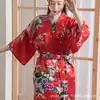 Bata de Noche para Mujer Estilo Japonés Similar a la Seda Tono Kimono Bata de Comercio Exterior Cardigan de Pavo Real Bata de Baño Larga Sexy de Verano