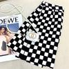 Stock Listo Falda de Cuadros para Chica a la Moda Estilo Largo y Corto Opcional Falda de Cuadros Blanco y Negro con Abertura Estilo Nuevo