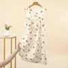 Pijama de verão feminino, vestido de algodão com estampa de brocado de nuvem, anti-transparente, sem mangas, fino, plus size, modelagem solta, adequado para usar em casa