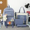 Conjunto de Quatro Peças de Mochilas Escolares para Estudantes, Mochilas Casuais Tendência Estilo Coreano, Mochilas de Viagem ao Ar Livre de Grande Capacidade, Cor Sólida Simples Estilo Coreano