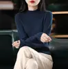 Top de punto de algodón puro con cuello semialto acanalado, nuevo estilo otoño e invierno, top básico liso simple para mujer