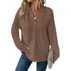 Stock Listo 2025 Sudadera con Capucha para Mujer Transfronteriza Europea y Americana Tejido de Gofre con Cuello en V Botones Cordón Sudadera