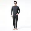 Roupa íntima térmica de veludo à prova de frio com gola média-alta para homens, roupa de pai, conjunto espessado com forro de fleece, roupas de outono, calças compridas