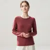 Otoño e Invierno Nueva Camiseta Base de Punto de Cachemira Moda Suave Cómoda Jersey con Dobladillo Enrollado Cuello Redondo Agradable a la Piel Manga Larga para Mujer