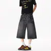 Shorts largos de perna reta estilo americano com estampa retrô, calça casual de verão fresca, calça jeans cropped lavada para homens