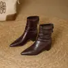 Botines Delgados de Punta Fina 2026 Otoño/Invierno Nuevos Cremallera Trasera Moda Botines Tobilleros Estilo Coreano Tacón Grueso Más Vendidos Versátiles Moda Botas para Mujer