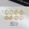 Banho de Ouro Real sobre Cobre, Brincos Stud Geométricos com Pino de Prata 925, Brincos de Trevo de Quatro Folhas em Forma de Diamante Oval com Zircônia, Estilo Minimalista