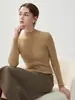 Camiseta básica de cashmere 100% puro sem costura com gola semimédia para mulheres, top interno de tricô quente slim fit para outono e inverno