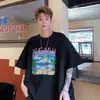 Camiseta de Algodón Puro Sencilla Distintiva de Verano para Playa Estampada Cuello Redondo Manga Corta Marca Trendy Ins para Hombre Holgada Top de Media Manga
