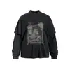 Conjunto de dos piezas para hombre, camiseta lavada de manga larga, primavera/otoño, estilo retro americano, aspecto desgastado, estampado abstracto, top de algodón puro, de moda en INS