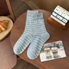Calcetines de Algodón Puro para Mujer Primavera y Verano Nuevo Estilo Coreano Bordado de Letras Calcetines de Doble Capa con Puños Rayados Calcetines de Media Caña Calcetines Holgados