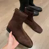Versión de cuero - botines retro cuadrados nuevos de gamuza con cremallera trasera, botas versátiles de suela plana ajustadas, botas estilo Martin, botines