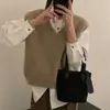 Chaleco de punto con cuello en V para mujer, nuevo estilo otoño/invierno, corte holgado y relajado, perfecto para superponer, se puede usar como prenda exterior o como suéter de capa base