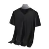 Camiseta de Manga Larga y Manga Corta de Seda de Hielo Modal, Verano Delgada Cuello en V Negro Sólido Nueva de Secado Rápido Manga Media