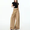 Diseño de cintura de cuadros estilo americano, pantalones casuales de pierna ancha para mujer, nueva colección primavera/otoño, corte holgado, versátiles y con una silueta fluida de pierna recta.