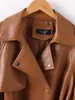 Novo trench coat elegante de cintura marcada, caimento justo, jaqueta curta para o dia a dia, casaco de couro, pele de ovelha