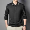 Camiseta Masculina de Manga Longa Nova para Meia-Estação Primavera e Outono Casual de Negócios Lapela para Homens de Meia-Idade Roupa de Pai Camisa Polo Top