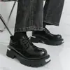 Zapatos de cuero para hombre transfronterizos, Botas de trabajo estilo británico, Zapatos casuales modernos de punta ancha y suela gruesa estilo coreano, Zapatos de cuero formales de negocios