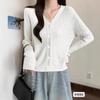 Suéter de Tricô Outono Novo Moda Feminina Bambu Costela Gola V Manga Longa Cardigan Suéter Fio Centralizado Tendência