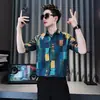 Camisa de Color de Contraste para Hombre Verano Tendencia Marca Guapo Camisa de Manga Corta 2025 Nueva Camisa Casual de Seda de Hielo para Hombre