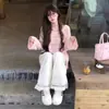Camiseta de Manga Longa Color Blocking com Gola Redonda e Listras Rosas para Mulheres 2025 Outono Nova Solta e Bonita Estilo Preguiçoso Top Ins