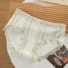 Calcinhas de Algodão Estampadas para Meninas com Gancho Estendido Estampa Floral Pequena Renda Macia Amiga da Pele Sem Enrolar Calcinhas de Cintura Média para Mulheres
