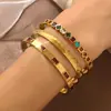 Pulseira de aço inoxidável e titânio transfronteiriça, moderna com diamantes, pulseira com fecho, pulseira de aço titânio para mulheres, acessório de mão de trevo de quatro folhas