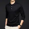 Tejido de punto para hombre de lana y seda para otoño, color liso, cuello tipo polo, suéter fino de manga larga básico para hombres de mediana edad