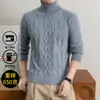 Suéter masculino de cor sólida com gola redonda, jacquard de inverno, espessado, quente, moda casual, pulôver, camisa base tricotada para homens