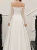 Vestido de novia ligero estilo coreano con mangas largas de satén sin hombros, adecuado para fotografía de viajes al aire libre, ofrece una sensación de alta gama, ideal para compromiso y registro, vestido de noche estilizado, largo hasta el suelo