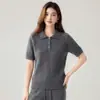 Camiseta de Punto de Cachemir con Cuello Polo Nueva para Otoño e Invierno para Mujer Manga Corta Cómoda Tejido de Canalé Capa Base Suave Agradable a la Piel Adelgazante