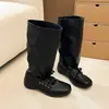 Botas de cuero vintage con diseño de volantes plisados, punta cuadrada suave, longitud a media pantorrilla, con correas, botas altas, botas de vaquero occidentales, botas de ballet