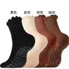 Calcetines de Yoga para Mujer de Media Pantorrilla Otoño Invierno Fitness Danza Pilates Antideslizantes Deportivos para Mujer con Encaje de Algodón para el Suelo