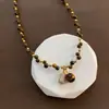 Collar de Piedra Ojo de Tigre con Cuentas Estilo Retro Maillard Otoño e Invierno Cadena para Clavícula Collar Elegante de Moda Joyería para Mujeres Alta Gama