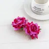 Peine para el cabello de terciopelo rosa transfronterizo, Pasador de pelo vintage para novia, Accesorio para el cabello de doble flor artificial con borde enrollado color burdeos para mujer