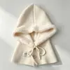 Balaclava com Franjas Estilo Coreano para Mulheres, Cachecol com Capuz, Combinação de Manta Grossa de Tricô de Inverno e Gorro