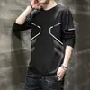 Nova camiseta masculina de manga comprida 2026, top elástico para primavera e outono, camada base pesada de corte solto, camisa masculina de manga curta