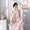 Novo Pijama de Seda e Algodão Muzhen Silk com Bojo para Mulheres, Estilo Fino de Verão, Algodão Artificial, Estampa de Desenho Animado, Tamanho Grande, Caimento Solto, Roupa de Casa