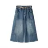 Jeans Azul Retrô com Corte Curvo para Mulheres, Outono/Inverno, Forrado com Fleece e Espessado, Novo Modelo 2026, Cintura Alta, Calça Solta Reta de Perna Larga