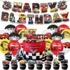 Conjunto de decoração para festa de aniversário infantil com tema Carros, transfronteiriço, com banner, balões, toppers de bolo e bandeirinhas