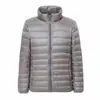 Jaqueta leve com enchimento de plumas para homens e mulheres, adequada para outono e inverno, com gola alta, à prova de vento e quente, design com zíper, estilo casual e sem capuz