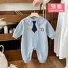 Romper Nuevo de Otoño Estilo Academia Dibujo de Corbata Ropa para Gatear de Bebé Ropa Infantil Simple de Manga Larga Estilo Otoño