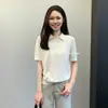 Estilo minimalista! Blusa de Tricô Casual Confortável e Amiga da Pele com Gola Polo e Manga Curta para Mulheres, Simples e Versátil