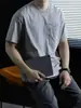 Camiseta de Algodón de Bambú 100% Cómoda de Verano con Bolsillo Bordado de Manga Corta para Hombre, Cuello Redondo, Holgada Casual de Media Manga