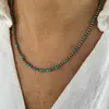 Colar Masculino Turquesa Pedra Vulcânica Transfronteiriço Novo Estilo Europeu e Americano Personalidade Étnica Boêmia Nicho Hip-Hop
