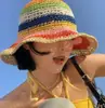 Hyuna estilo arco-íris palha bucket hat mulheres verão respirável chapéu balde chapéu coreano versão coreana mostrando chapéu de palha pequeno