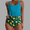Nuevo Traje de Baño Dividido, Tirantes Estampados Europeos y Americanos Femeninos, Espalda Descubierta de Cintura Alta Triángulo Amazon Transfronterizo
