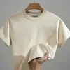 Camiseta Versátil de Manga Corta para Hombre Estilo Americano de Peso Pesado, Tres Agujas, Algodón Puro Grueso Color Sólido Cuello Redondo Caqui Camiseta Básica para Primavera y Verano